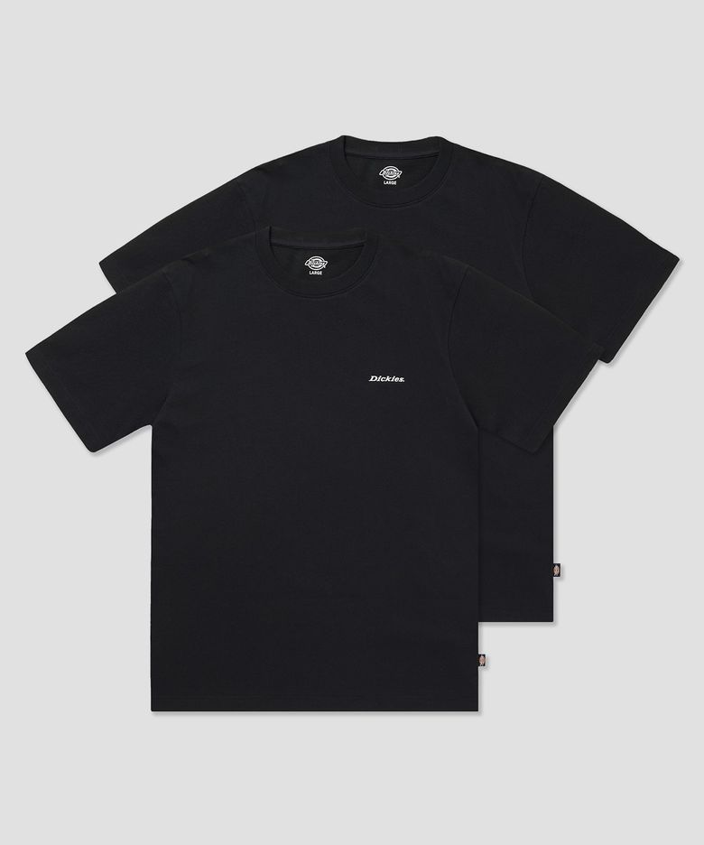 [2PACK] 베이직 폰트 로고 티셔츠 Black/Black