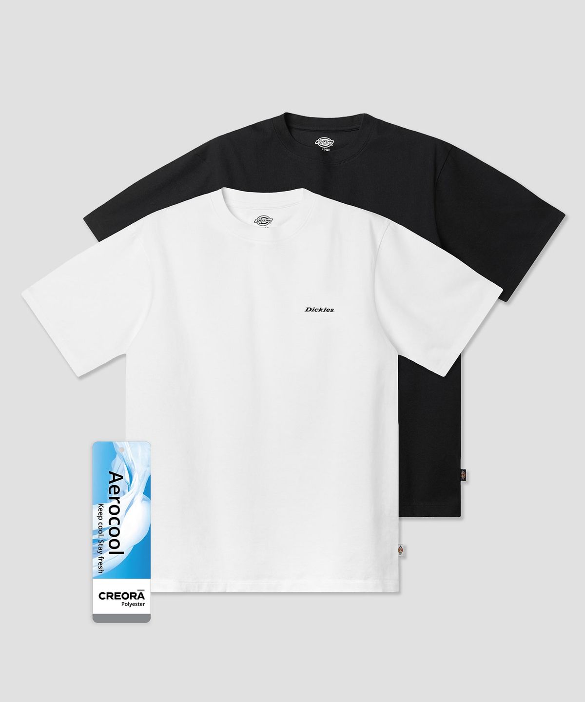 디키즈(DICKIES) [2PACK] 에어로쿨 베이직 폰트 로고 티셔츠 White/Black