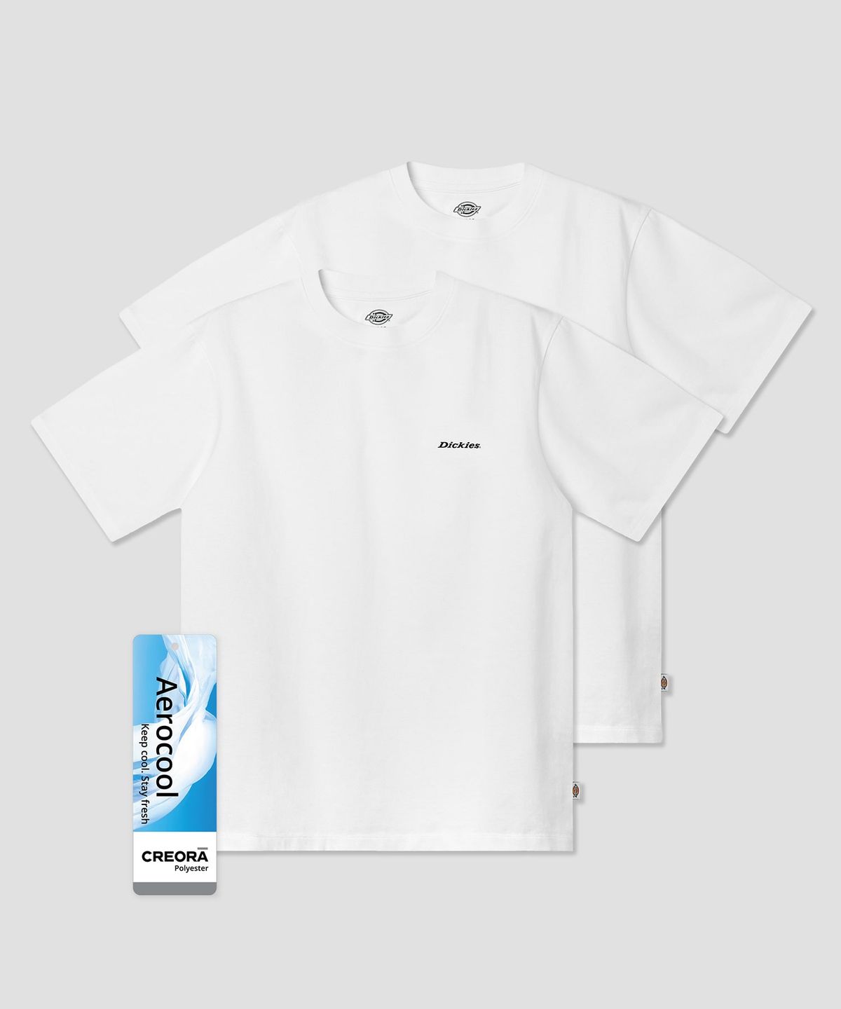 디키즈(DICKIES) [2PACK] 에어로쿨 베이직 폰트 로고 티셔츠 White/White