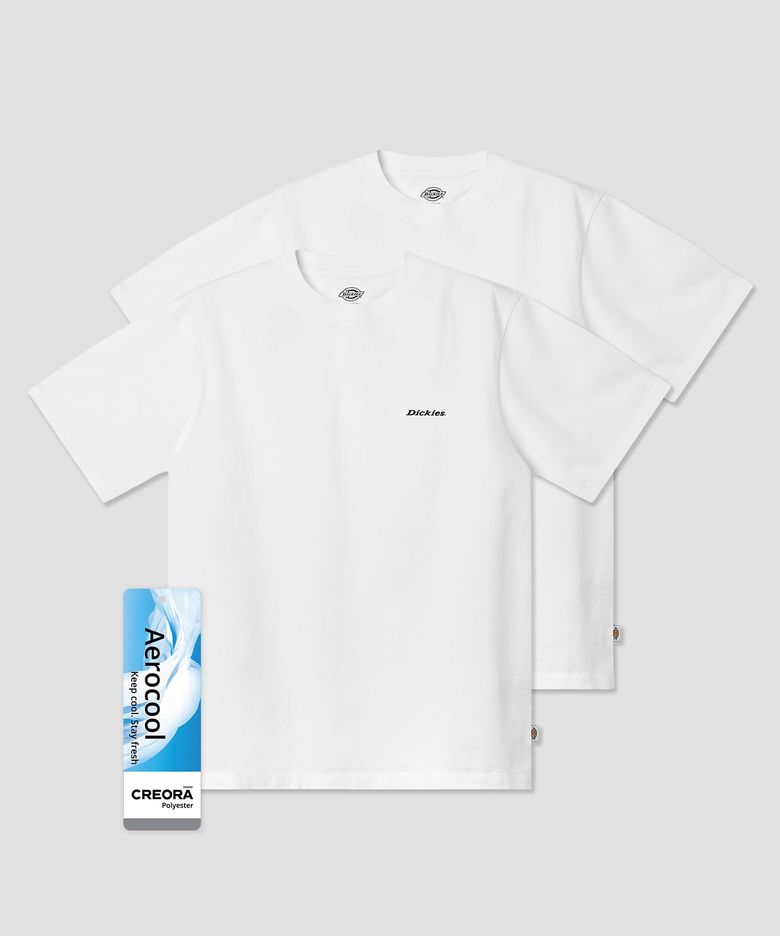 [2PACK] 에어로쿨 베이직 폰트 로고 티셔츠 White/White
