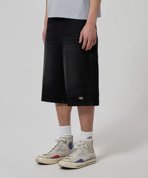 워시드 42283 루즈핏 데님 워크쇼츠 Washed Black