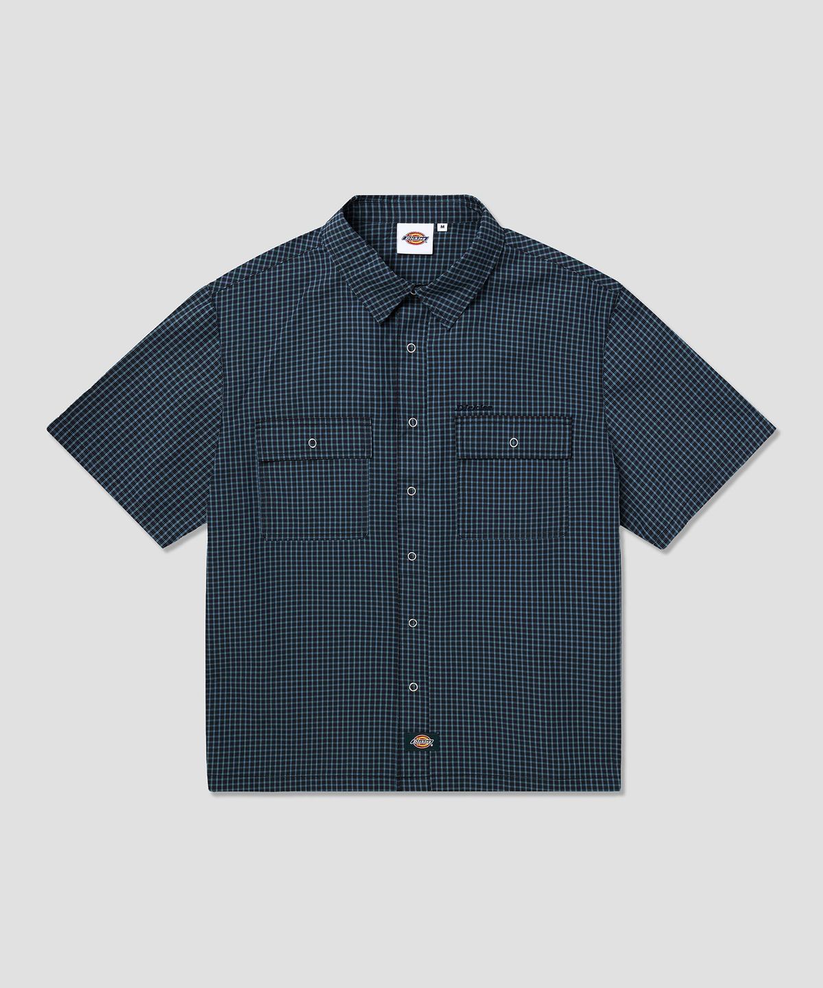 디키즈(DICKIES) 파인 그리드 체크 크롭 셔츠 Blue