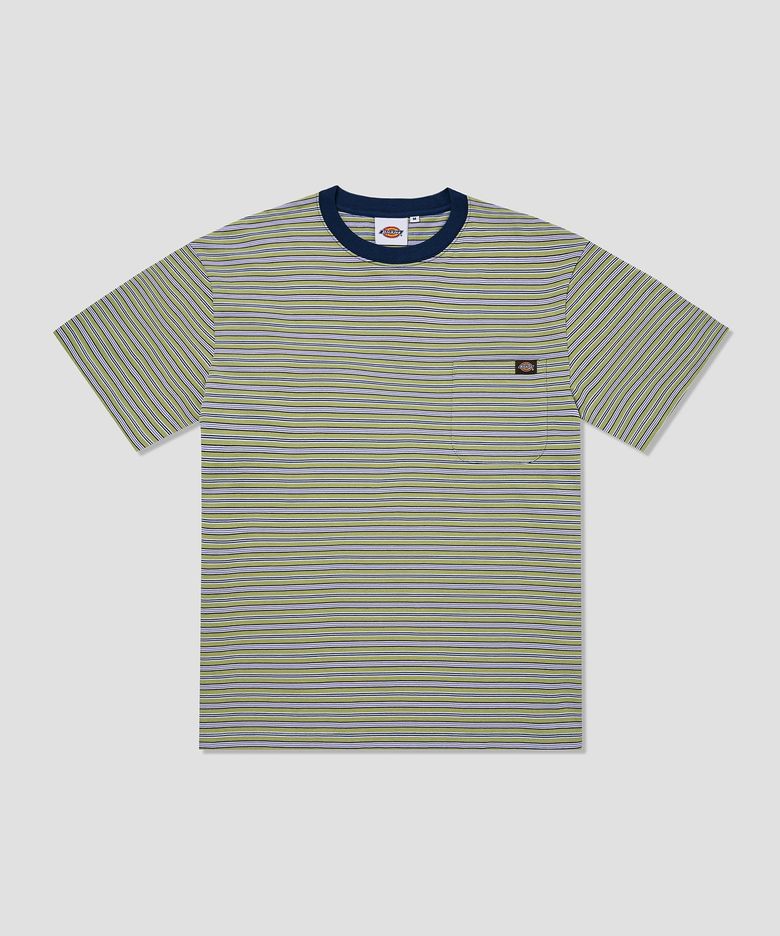 파인 스트라이프 포켓 티셔츠 Olive