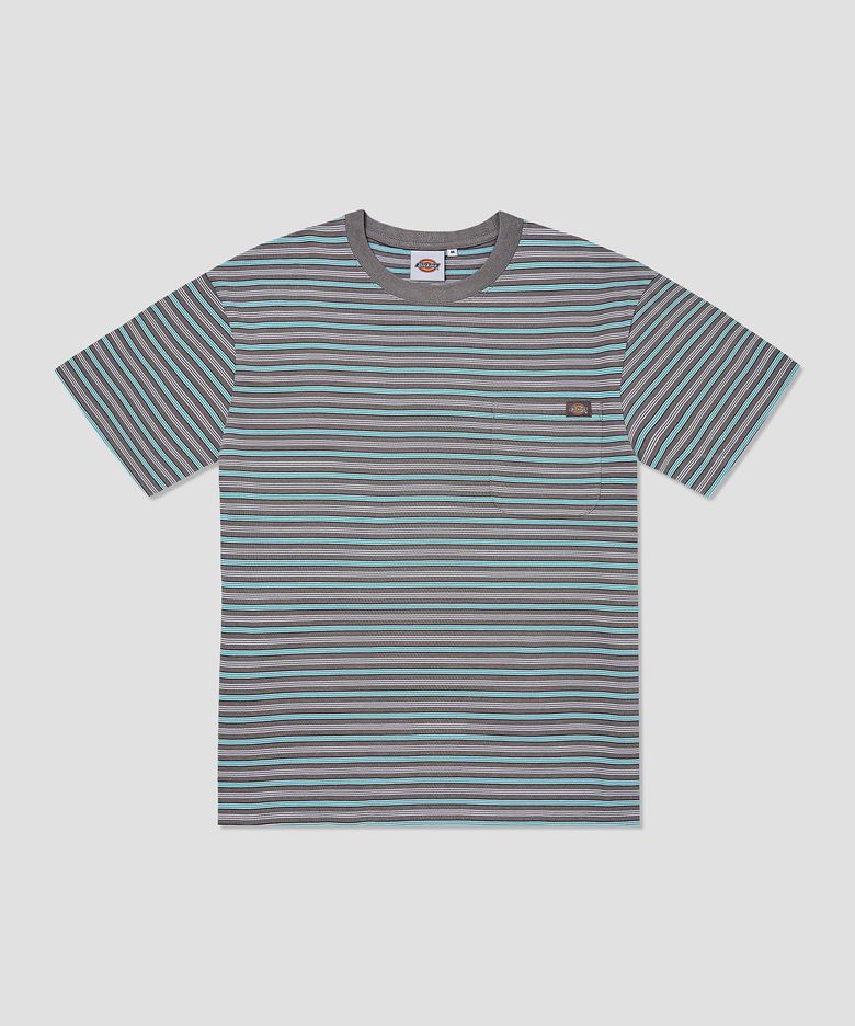 파인 스트라이프 포켓 티셔츠 Gray
