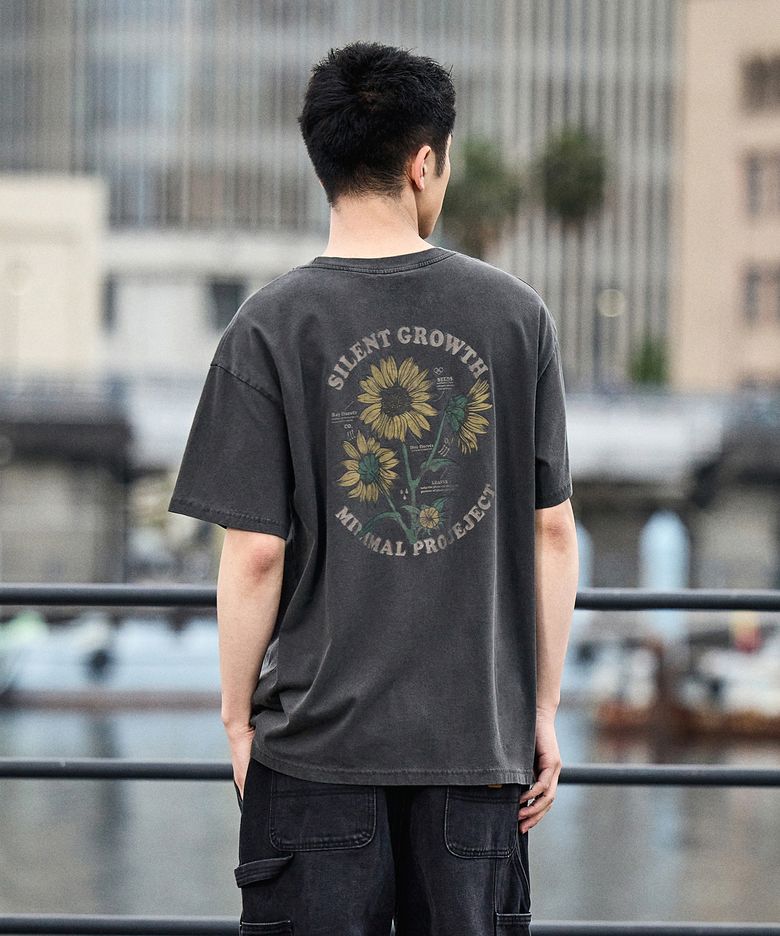 선플라워 블루밍 피그먼트 반팔 티셔츠 MST184 [DARKGRAY]