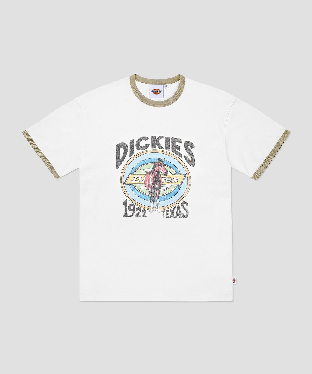 디키즈(DICKIES) 텍사스 홀스 링거 티셔츠 Beigewhite/Sand Beige