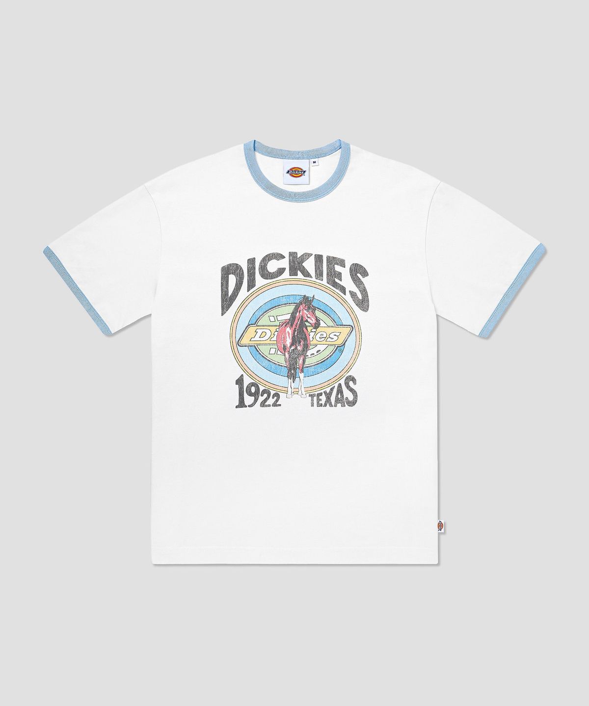 디키즈(DICKIES) 텍사스 홀스 링거 티셔츠 White/Sky Blue