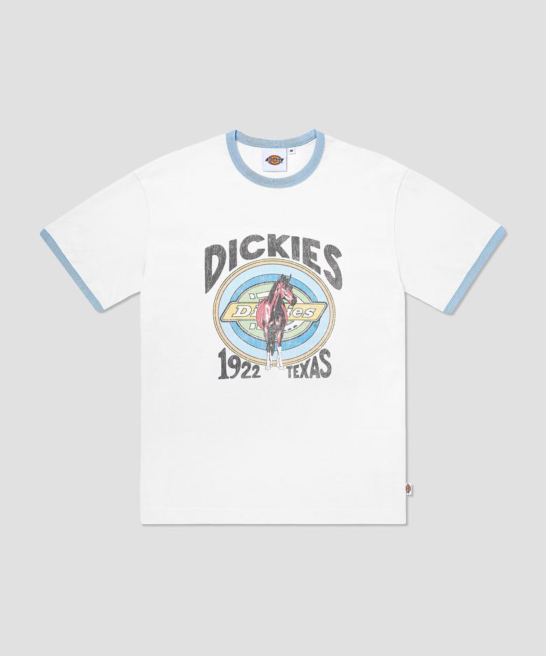 텍사스 홀스 링거 티셔츠 White/Sky Blue
