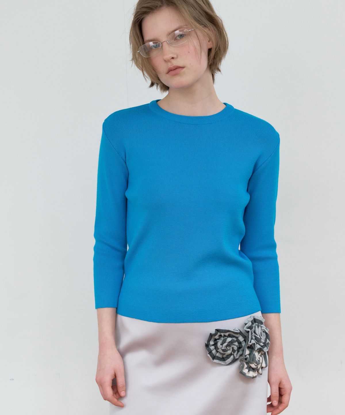 마조네(MA JOURNEE) BASIC 3/4 SLEEVE KNIT_BLUE