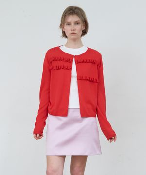 SHEER FRILL CARDIGAN_RED