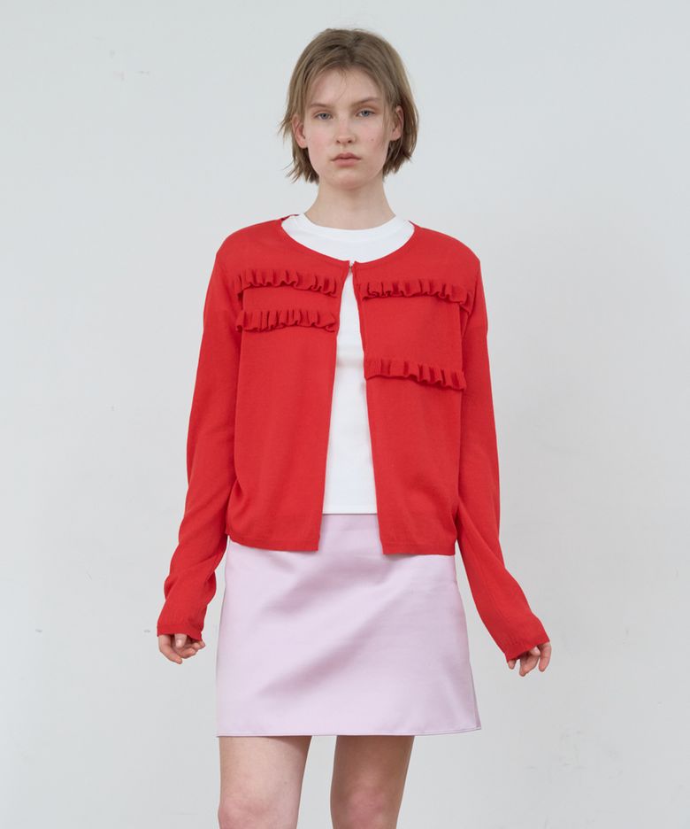 SHEER FRILL CARDIGAN_RED