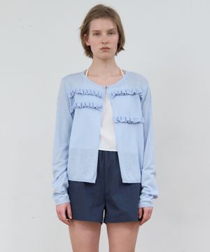 SHEER FRILL CARDIGAN_DUST BLUE