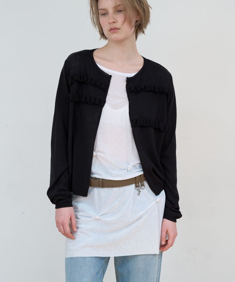 SHEER FRILL CARDIGAN_BLACK