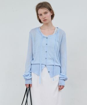 LINEN STRING CARDIGAN_DUST BLUE