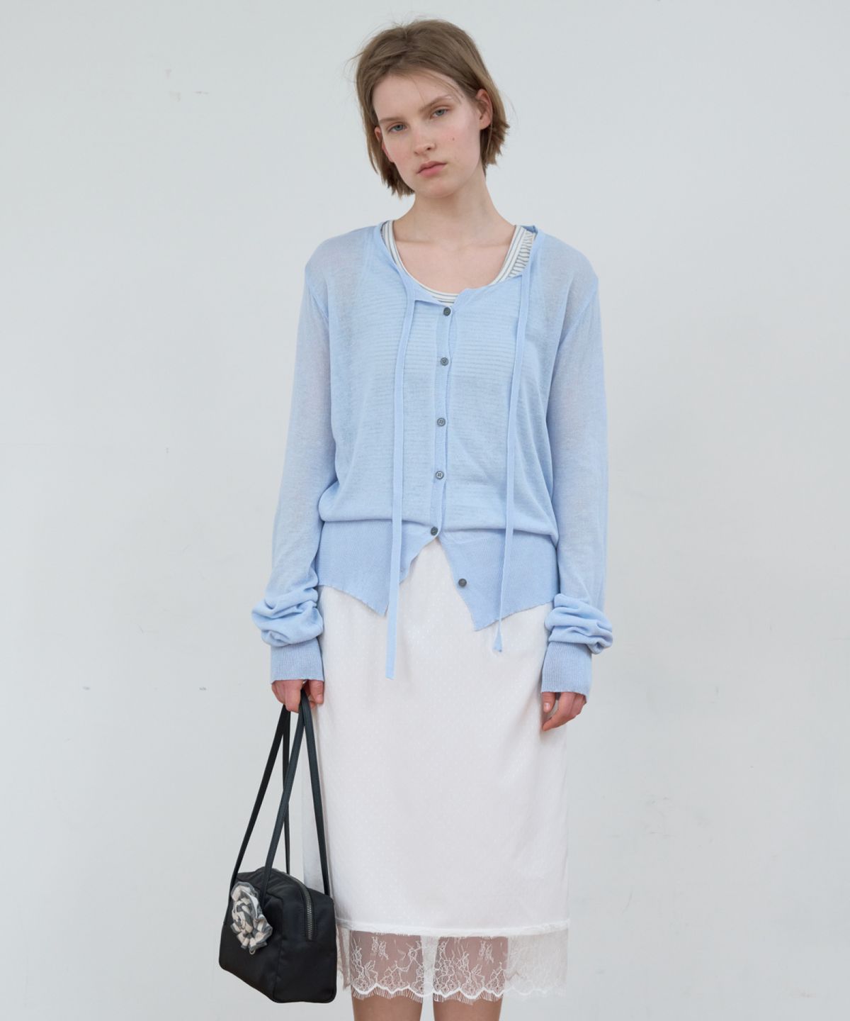 마조네(MA JOURNEE) LINEN STRING CARDIGAN_DUST BLUE