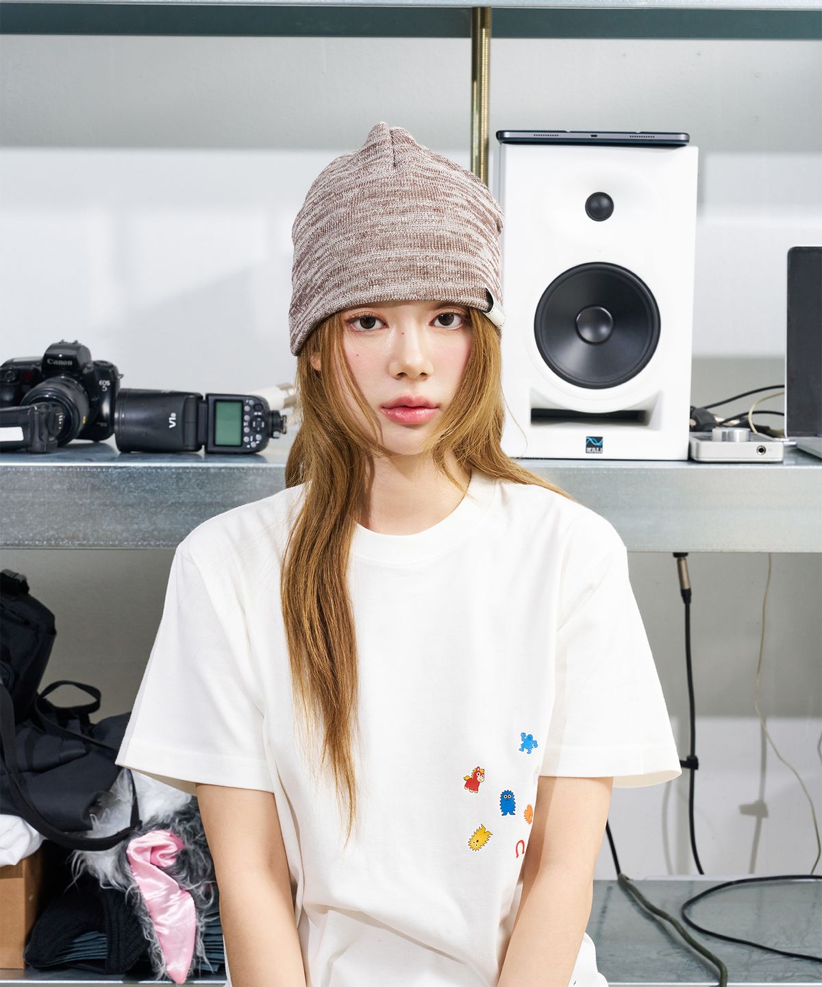낫뉴(NOT NEW) nn Label Melange Beanie Brown