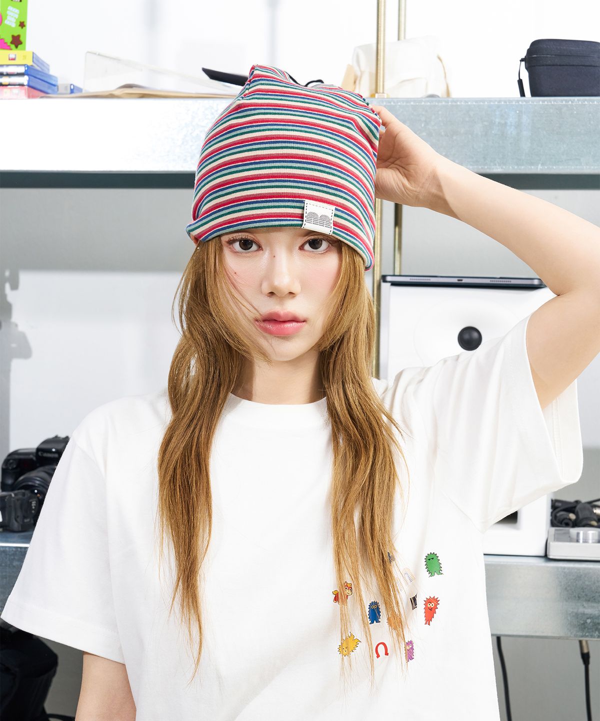 낫뉴(NOT NEW) nn Label Stripe Beanie Red