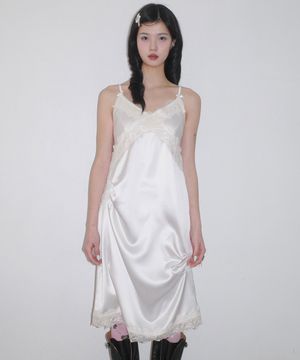 Fakiii Ribbon Pintuck Slip Dress_Ivory