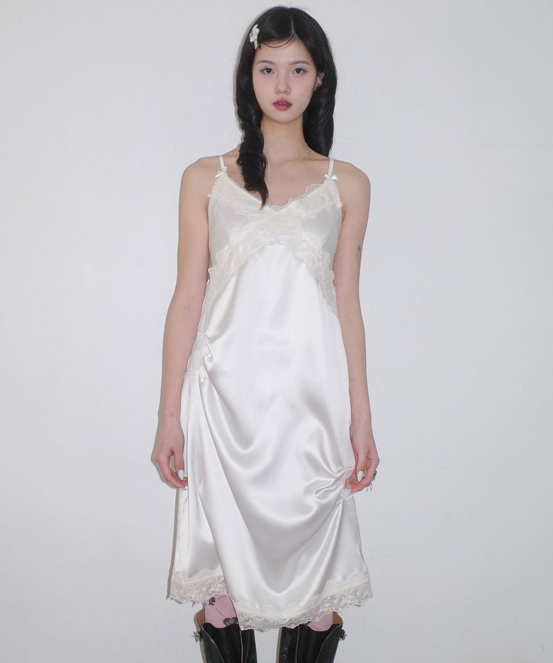 Fakiii Ribbon Pintuck Slip Dress_Ivory