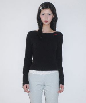 Two-Way Boat Neck Long Sleeve_Black