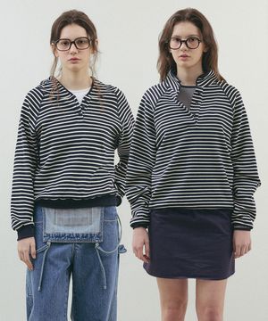 [옵션 선택] 다우스 스트라이프 버튼 풀오버_Navy