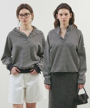 [옵션 선택] 다우스 스트라이프 버튼 풀오버_Charcoal