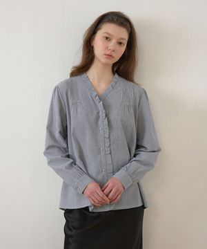 프릴 루즈핏 블라우스_Navy Check