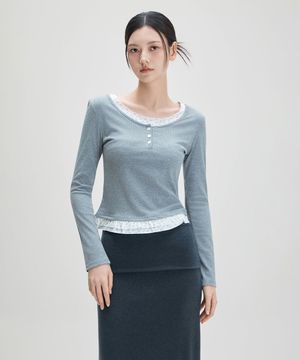 패턴 프릴 레이어드 티셔츠_MIWLWG412A