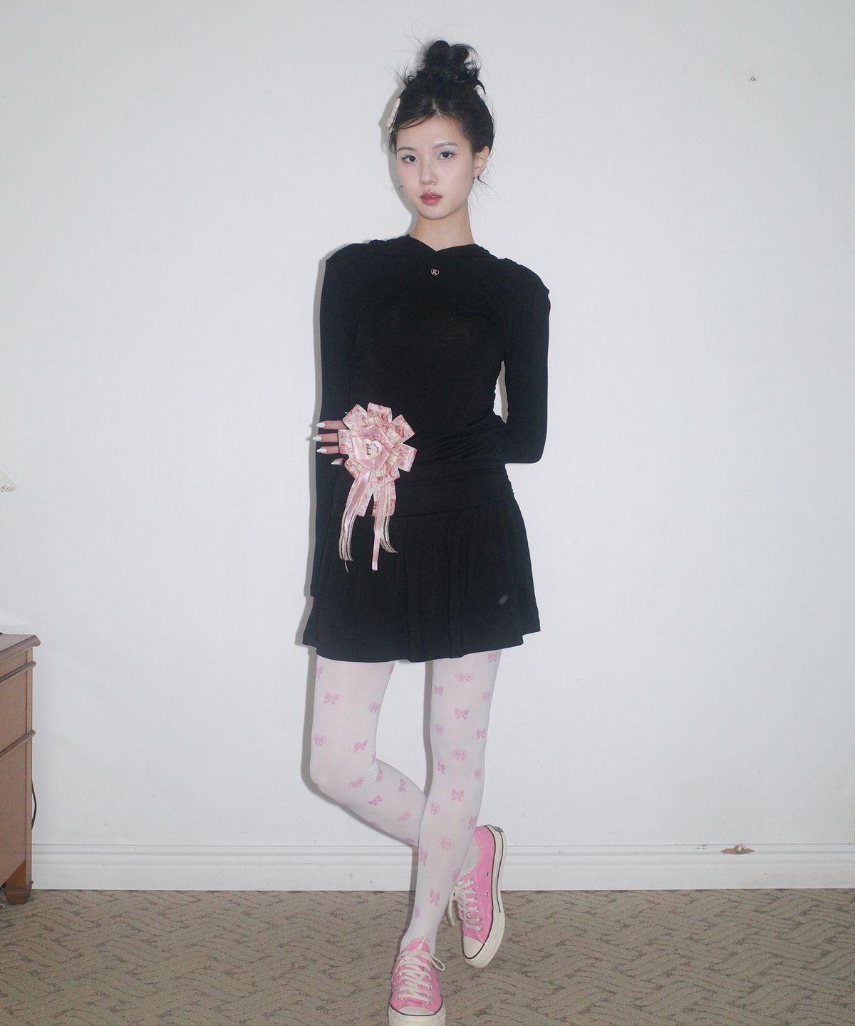 페이키(FAKIII) Hooded Princess Line Drop Dress_Black