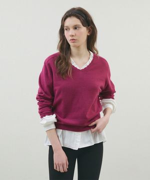 블룸 레이스 브이넥 니트_Magenta