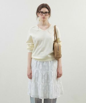 블룸 레이스 브이넥 니트_Vanilla