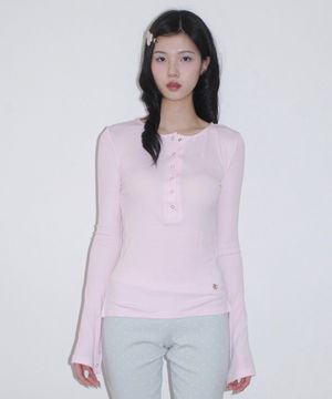 Button Bell Line Knit_Baby Pink
