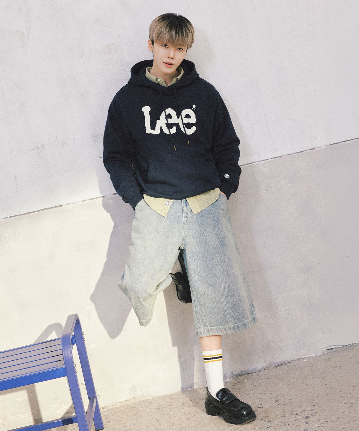 리(LEE) 와이드 데님 쇼츠 인디고 미듐