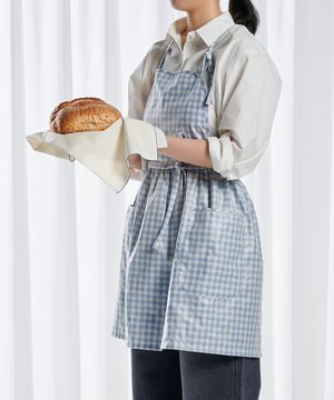 방수 원피스 체크 앞치마_73CM_블루