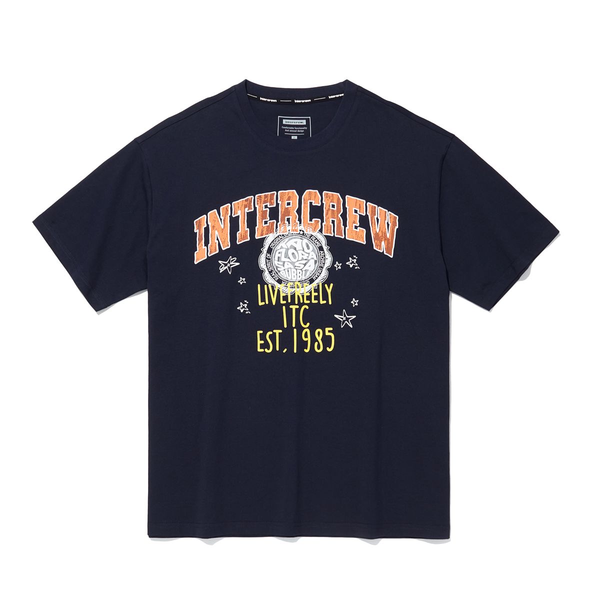 인터크루(INTERCREW) 아치형 레터 반팔 티셔츠 네이비 ITA2TR35ANA