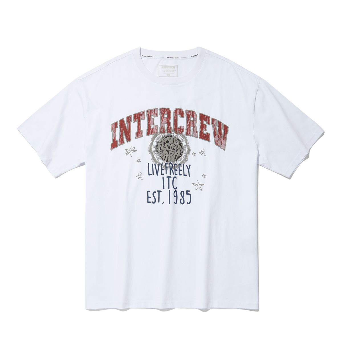 인터크루(INTERCREW) 아치형 레터 반팔 티셔츠 화이트 ITA2TR35AWH