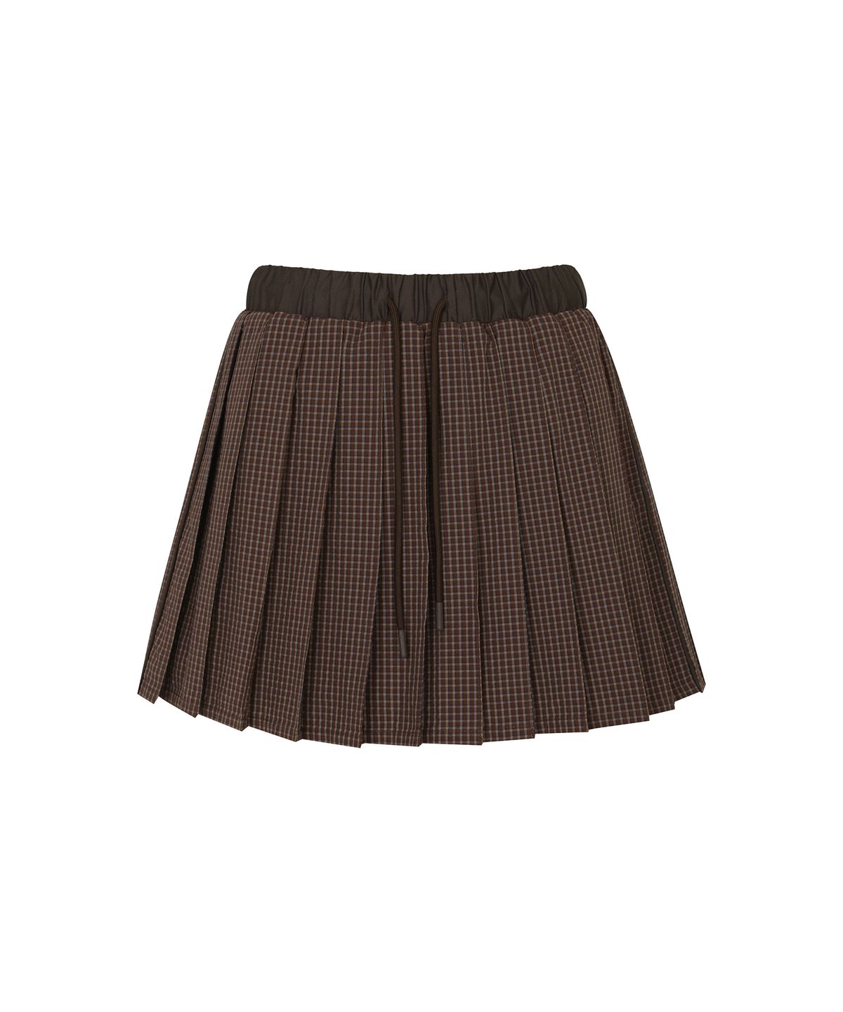 플레이부(PLAYBOO) PLEATED DRAWSTRING SKIRT W/INNER PANTS_Mahogany Plaid