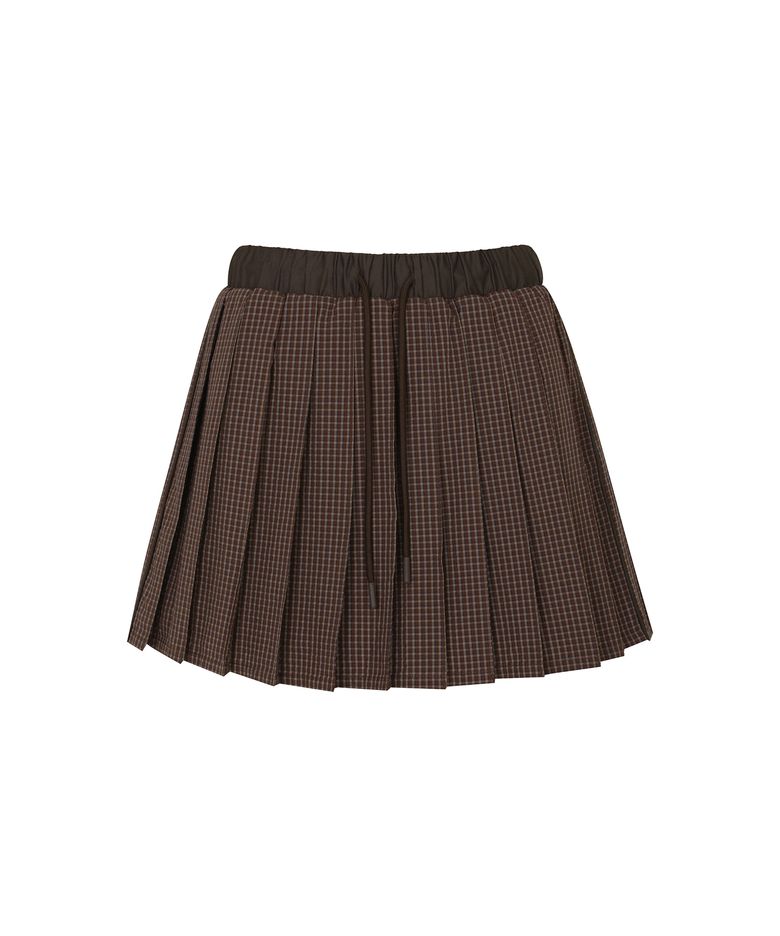 PLEATED DRAWSTRING SKIRT W/INNER PANTS_Mahogany Plaid