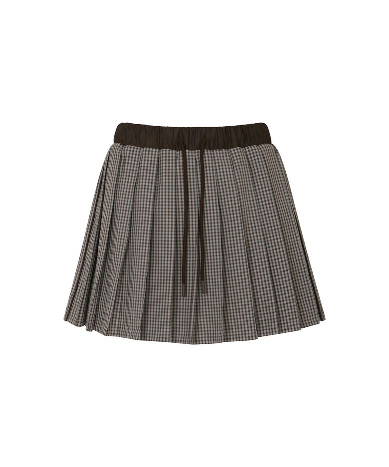 PLEATED DRAWSTRING SKIRT W/INNER PANTS_Olive Plaid