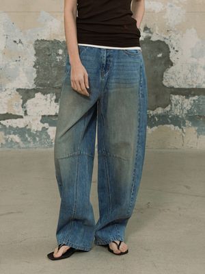 배럴핏 더티 데님 팬츠