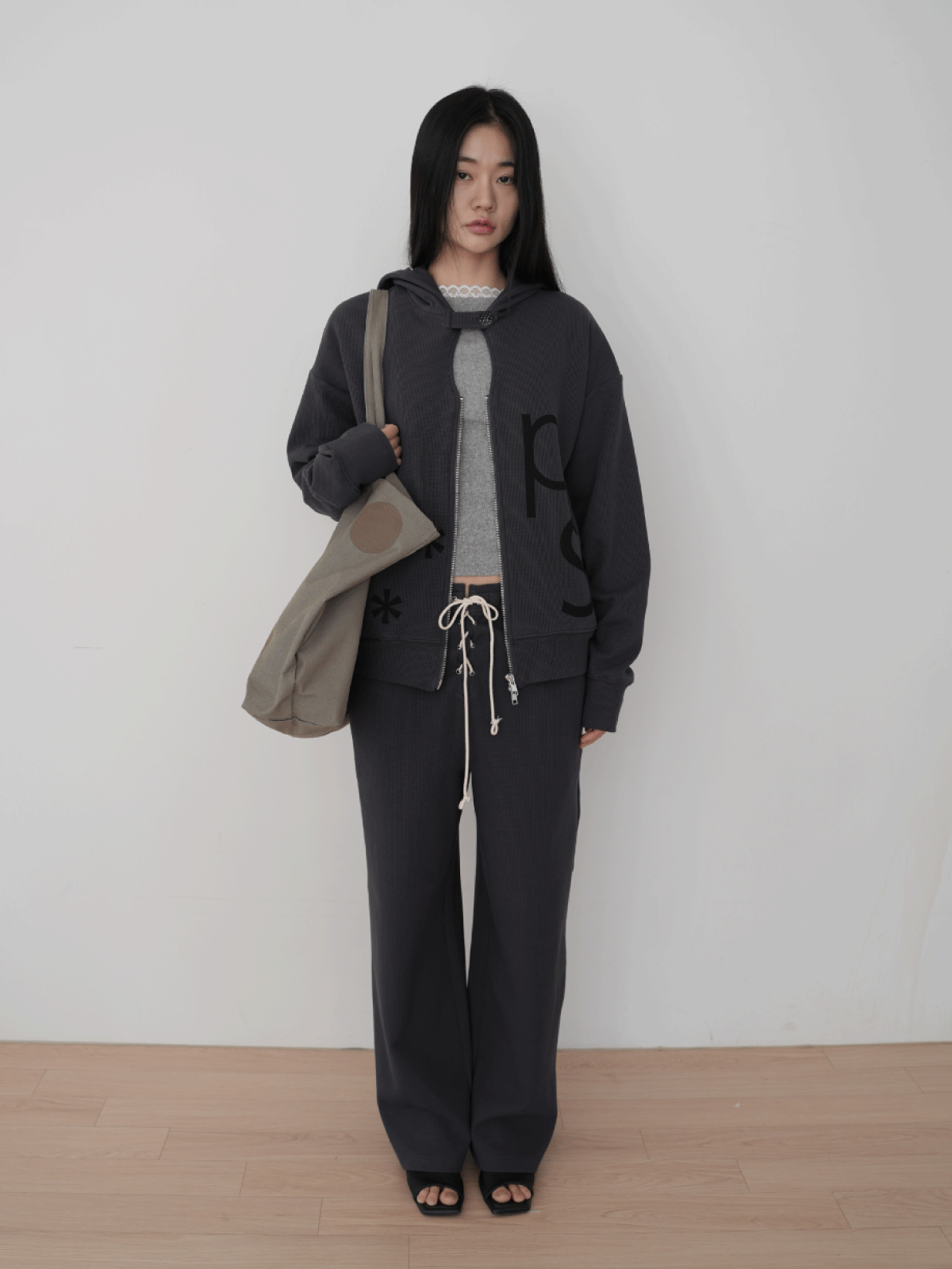 피브스피브스(PEEVES PEEVES) Waffle Jersey Pants / Charcoal