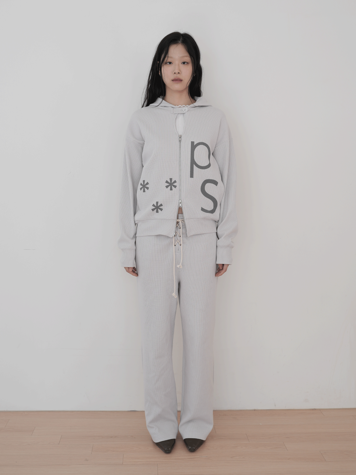 피브스피브스(PEEVES PEEVES) Waffle Jersey Pants / Light Grey