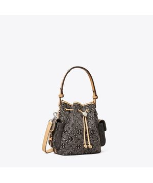 티 모노그램 데님 버킷백 위드 포켓 - 블랙