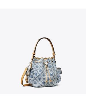 티 모노그램 데님 버킷백 위드 포켓 - 파우더 블루