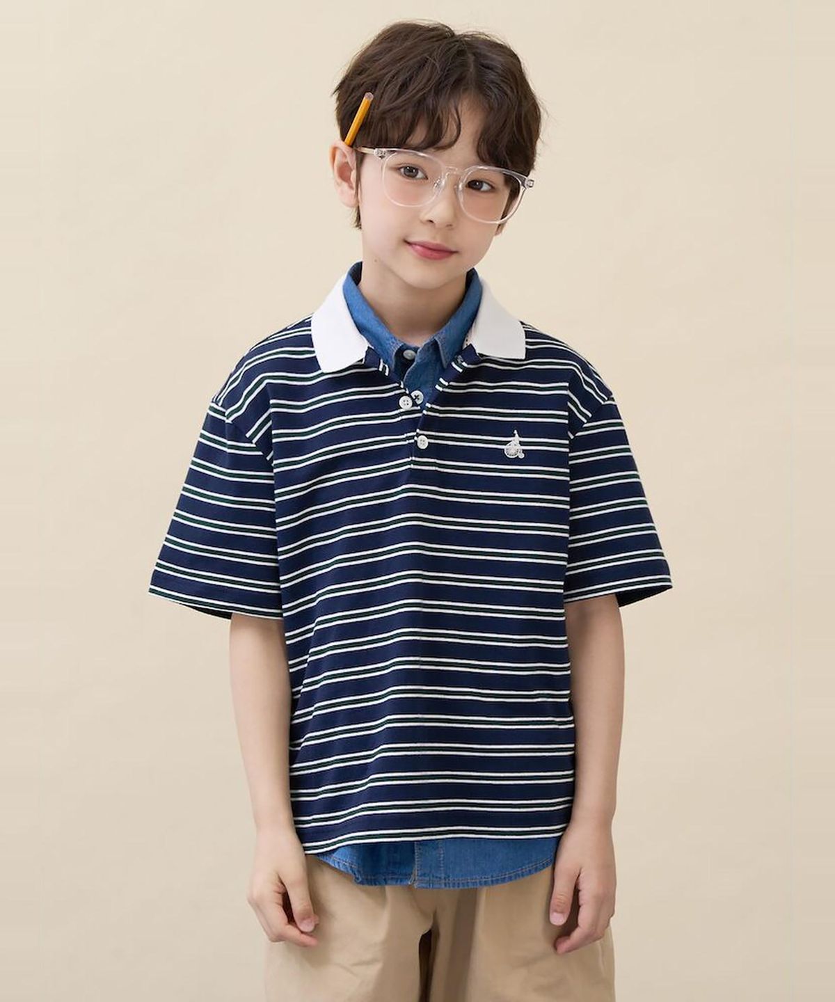 빈폴 키즈(BEANPOLE KIDS) 멀티 스트라이프 럭비 반소매 티셔츠  네이비 (BI6342U04R)