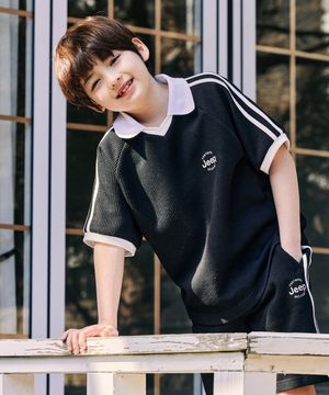 트랙 오픈카라 와플 반팔 셋업_BK