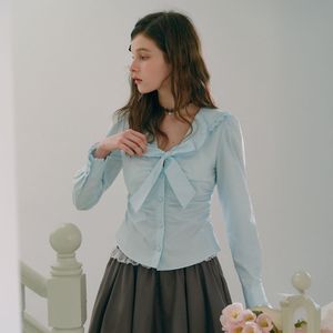 Cest_Slim ribbon cropped blouse