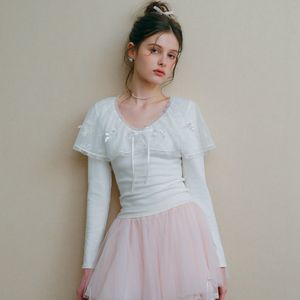 Cest_Bow lace slim long sleeve top