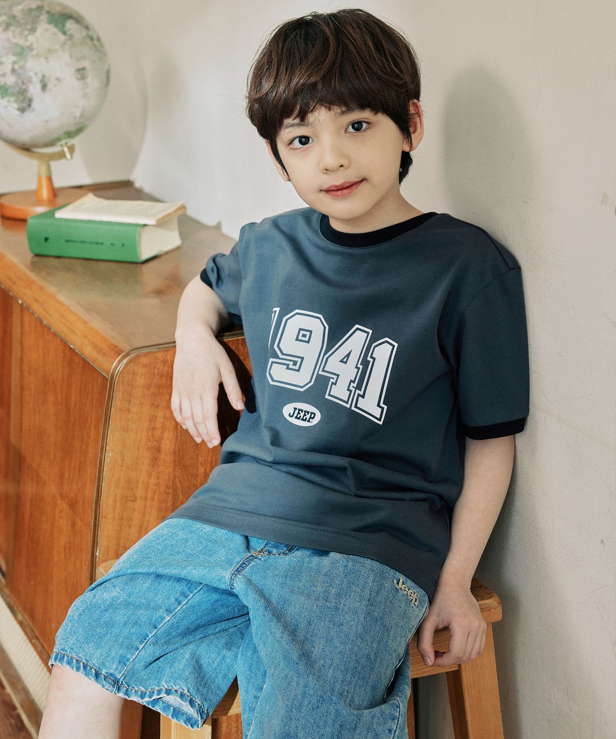 지프키즈(JEEPKIDS) 1941 아치 빅로고 링거 반팔 티셔츠 (KR5TSU184DG)