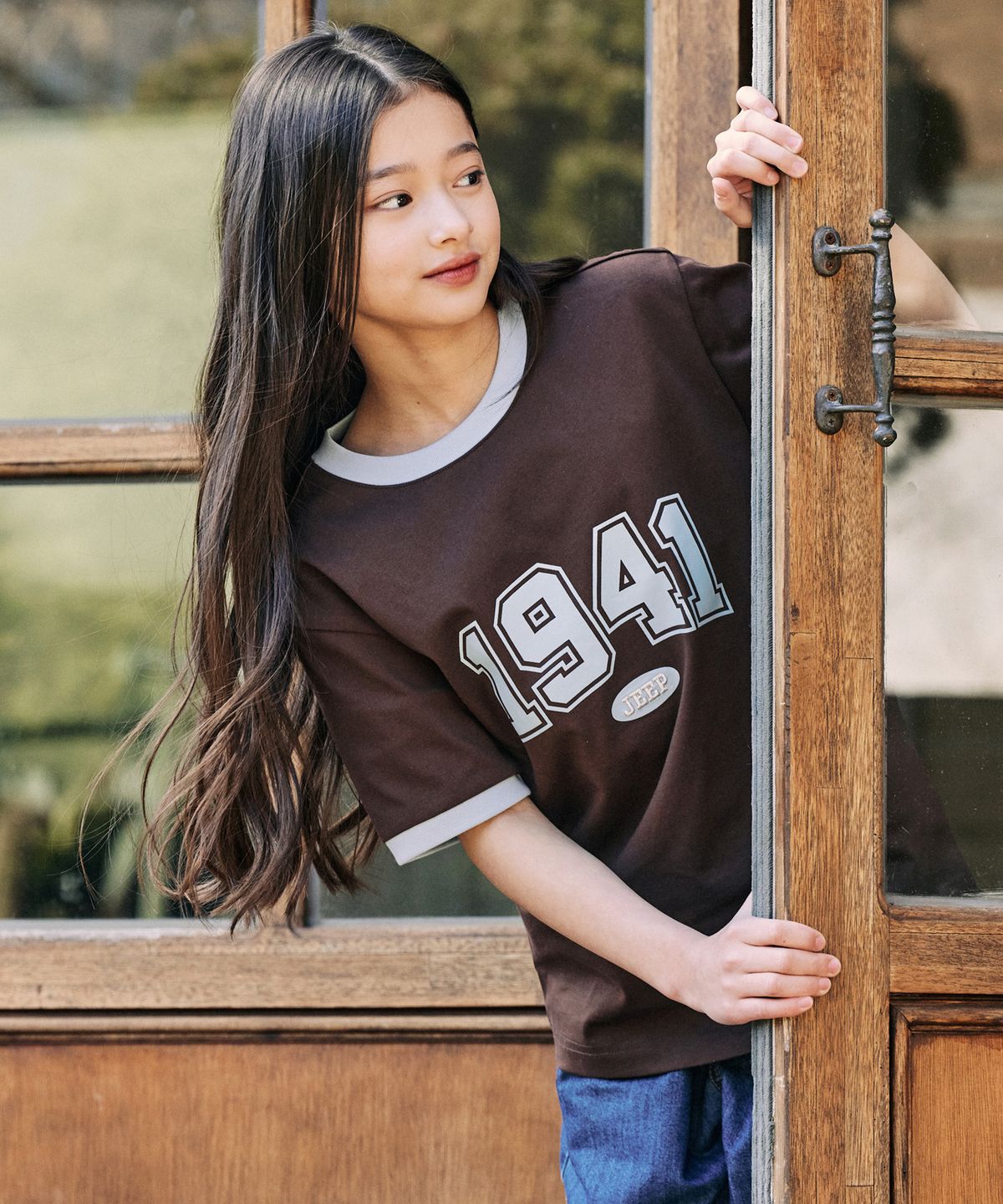 지프키즈(JEEPKIDS) 1941 아치 빅로고 링거 반팔 티셔츠 (KR5TSU184BR)